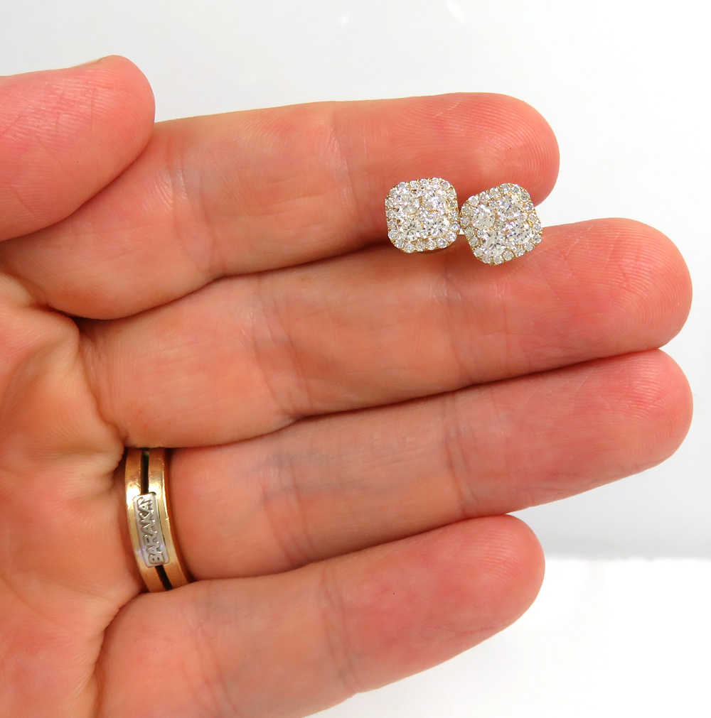 14k gold rounded square cluster earrings 8.3mm 1.00ct - Image 4