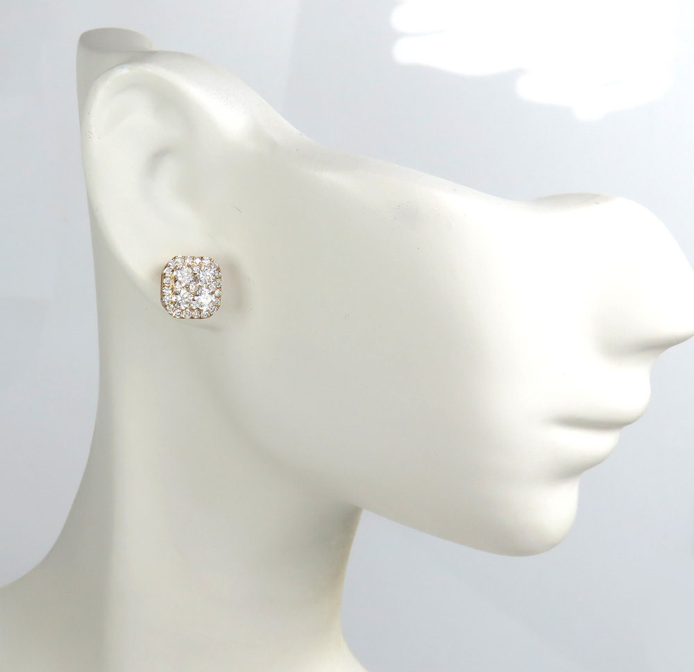 14k gold rounded square cluster earrings 8.3mm 1.00ct - Image 5