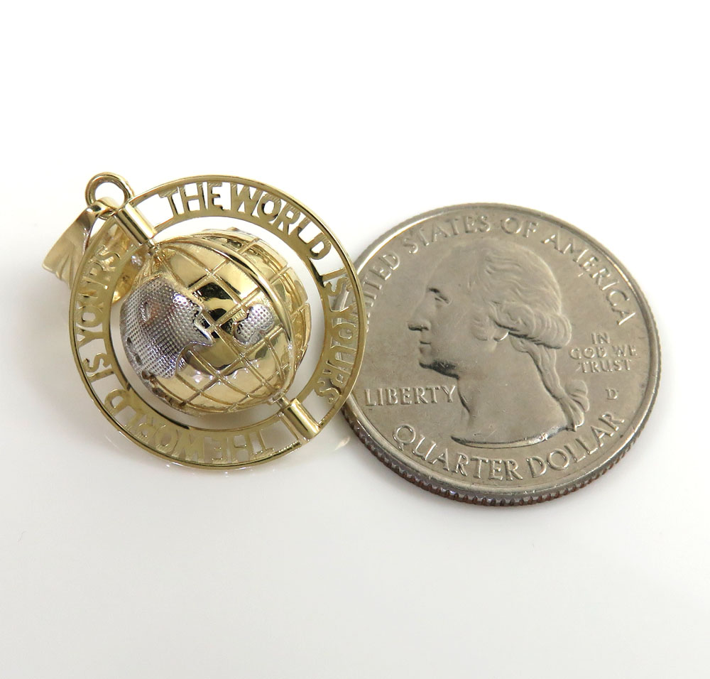 10k yellow gold super mini spinning world is yours pendant - Image 3