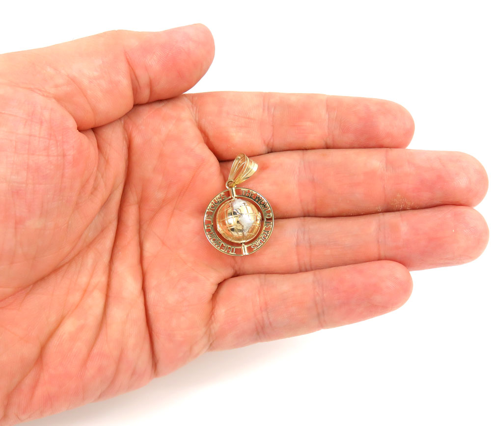 10k yellow gold super mini spinning world is yours pendant - Image 4