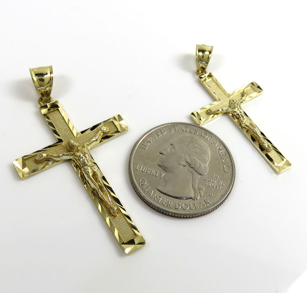 10k yellow gold diamond cut small- medium jesus cross - Image 2