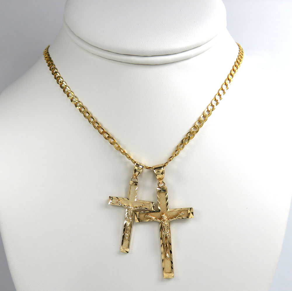 10k yellow gold diamond cut small- medium jesus cross - Image 5