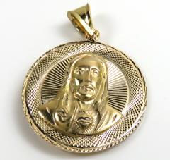 14k solid gold yellow gold jesus sagrado corazon & virgin mary double sided pendant