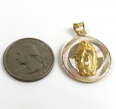 14k solid gold yellow gold jesus sagrado corazon & virgin mary double sided pendant