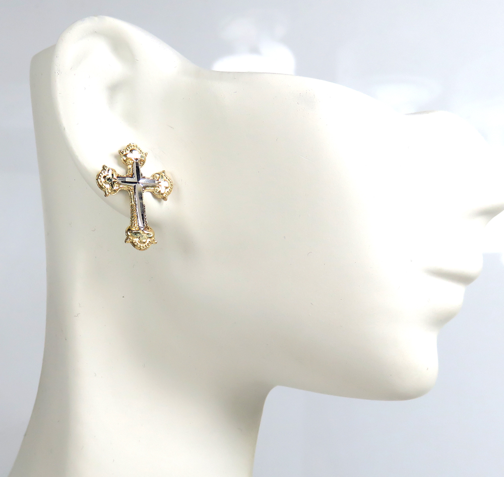 10k gold cathedral cross earrings - Image 3
