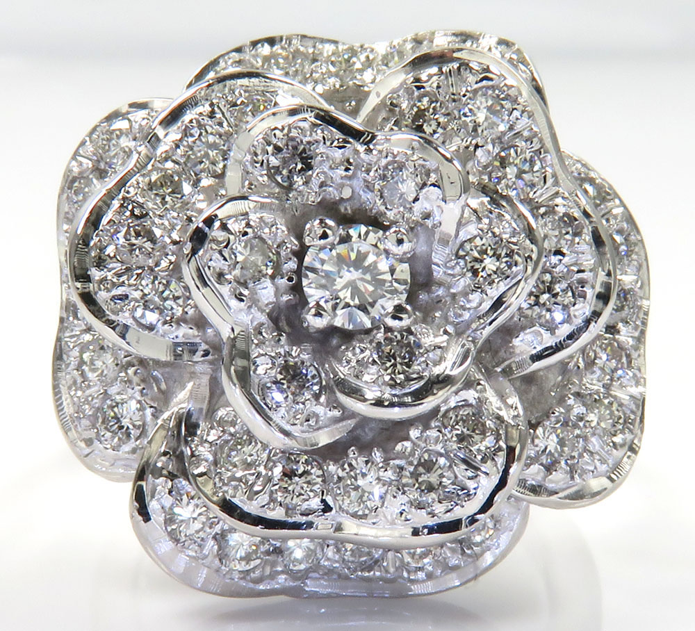 2.00ct 14k solid white gold white diamond flower ring