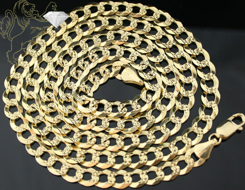 10k yellow gold cuban yellow pave chain 22 inch 7mm