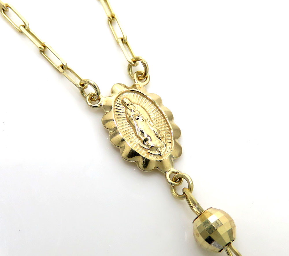 14k yellow gold diamond cut rosary 24 inch 3.8mm - Image 2