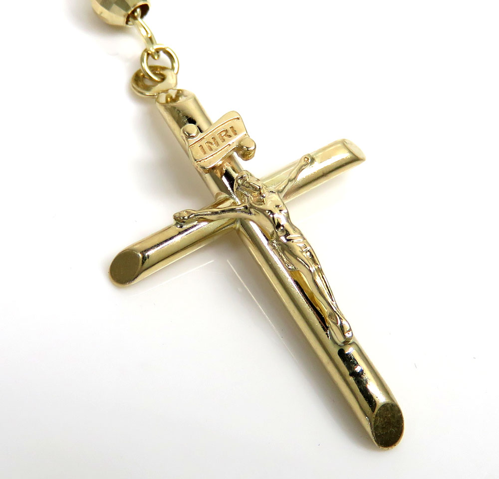 14k yellow gold diamond cut rosary 24 inch 3.8mm