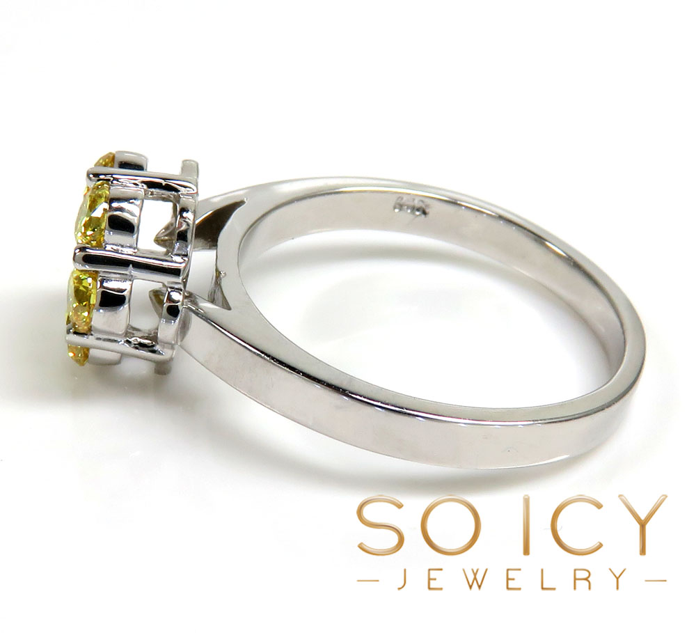 1.00ct ladies 14k solid white gold canary round cut flower ring - Image 3