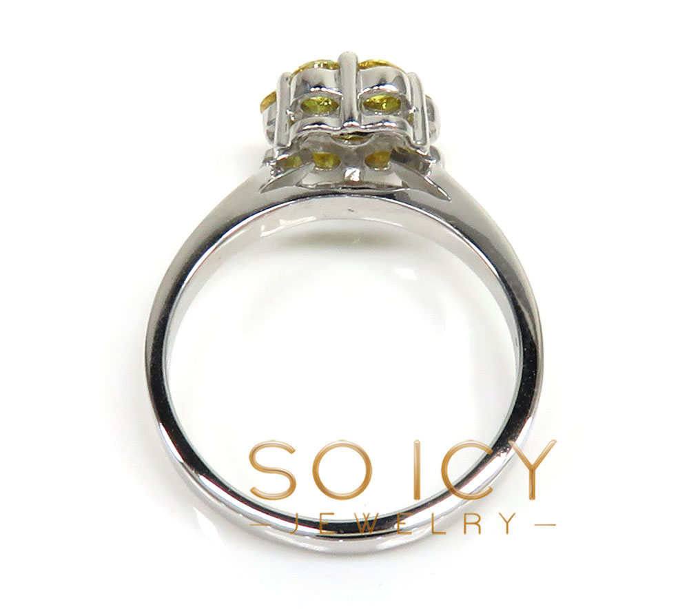 1.00ct ladies 14k solid white gold canary round cut flower ring