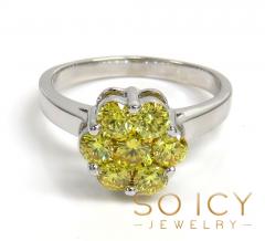 1.00ct ladies 14k solid white gold canary round cut flower ring
