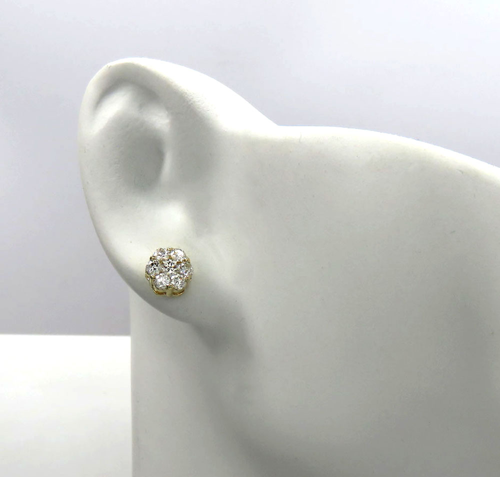 6.50mm 0.75ct 14k yellow, white, rose gold round cluster diamond studs