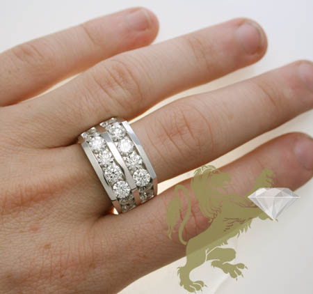 6.20ct mens 14k solid white gold diamond 2 row round solitaire