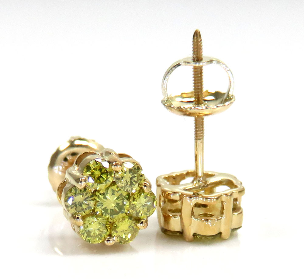 0.75ct 6mm 14k yellow gold diamond canary cluster studs - Image 2