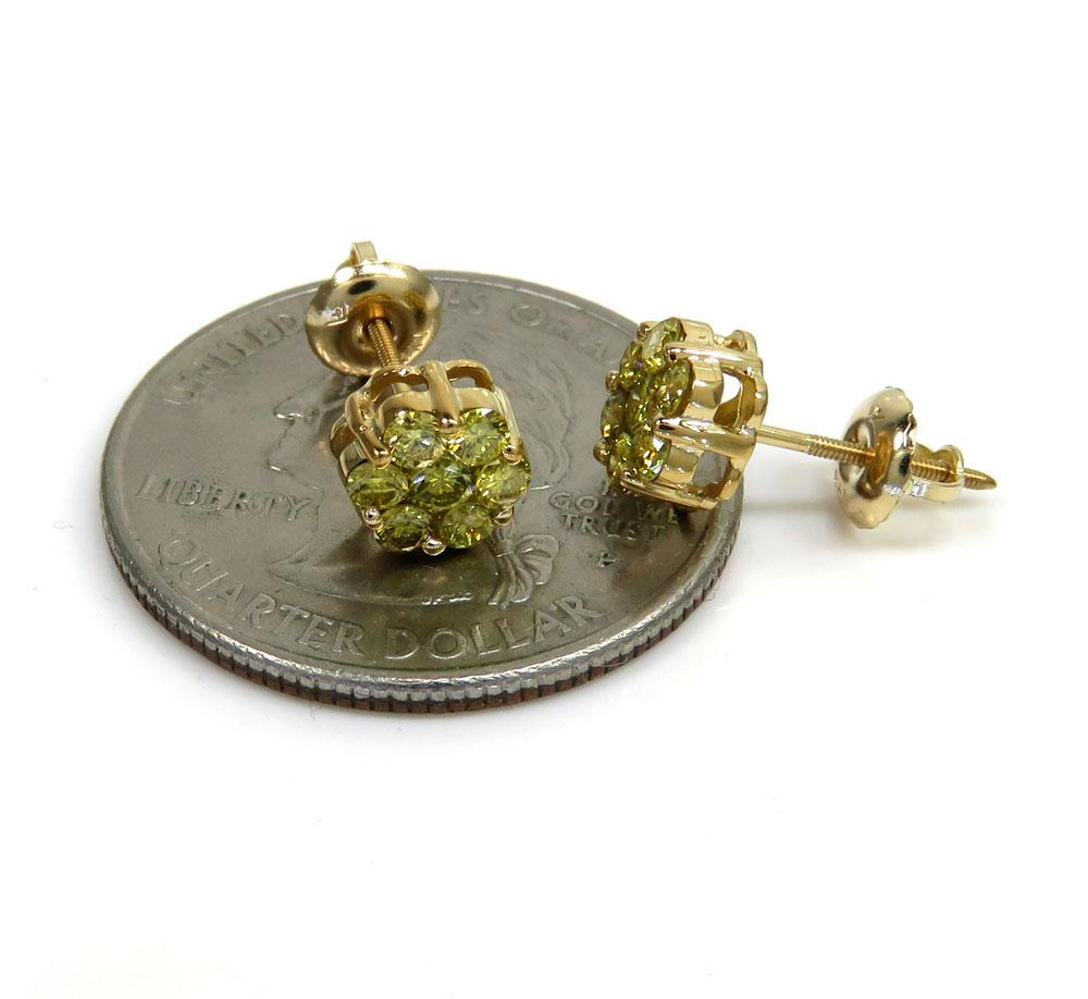 0.75ct 6mm 14k yellow gold diamond canary cluster studs