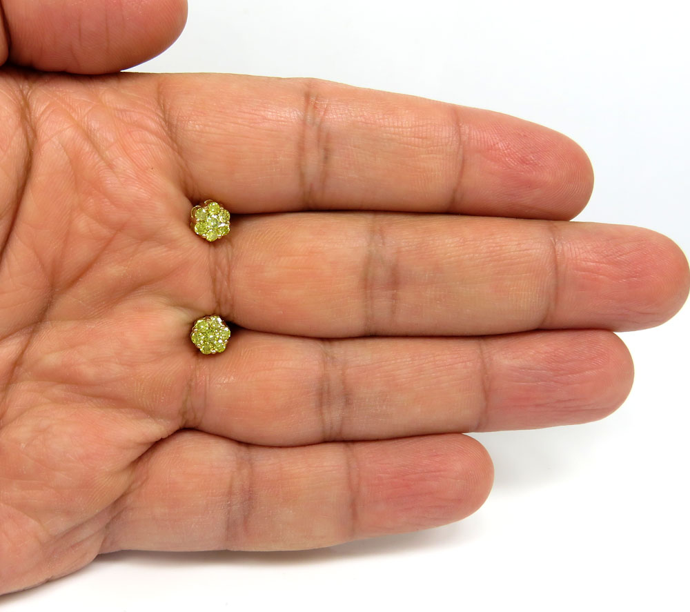 0.75ct 6mm 14k yellow gold diamond canary cluster studs - Image 4
