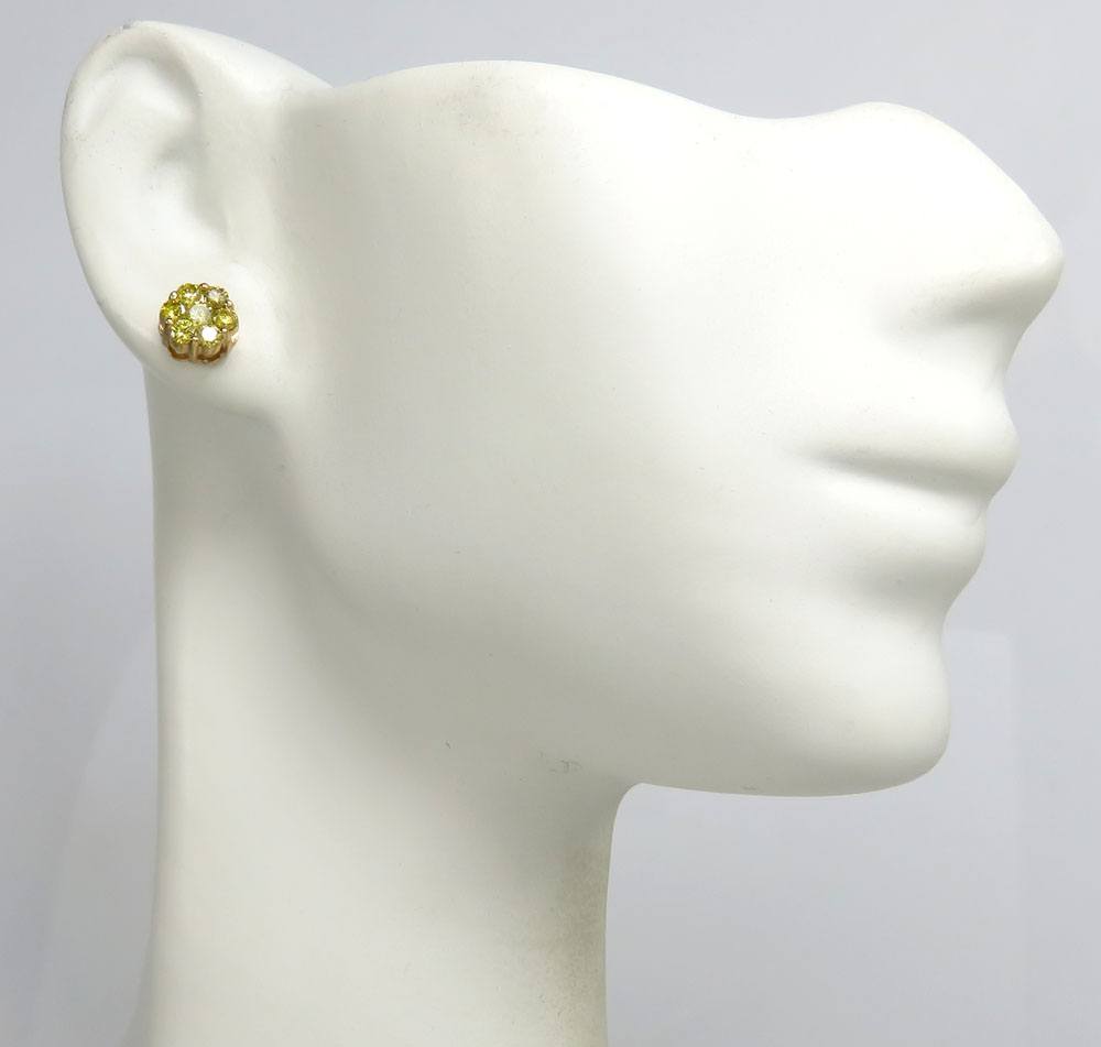 0.75ct 6mm 14k yellow gold diamond canary cluster studs - Image 5