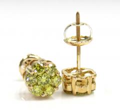 0.75ct 6mm 14k yellow gold diamond canary cluster studs