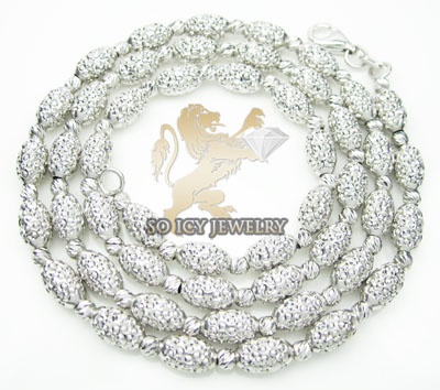 Ladies 14k white gold diamond cut oval bead necklace 4mm 16-24 inch
