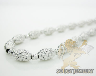 Ladies 14k white gold diamond cut oval bead necklace 4mm 16-24 inch