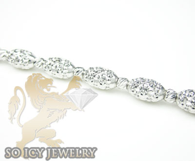 Ladies 14k white gold diamond cut oval bead necklace 4mm 16-24 inch