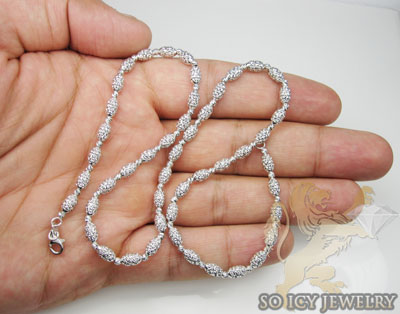 Ladies 14k white gold diamond cut oval bead necklace 4mm 16-24 inch