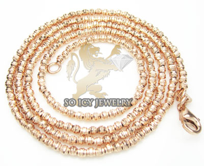 Ladies 14k  rose gold diamond cut bead necklace 1.8mm 16-24 inch
