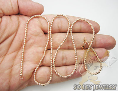Ladies 14k rose gold diamond cut ball necklace 2mm 16-24 inch