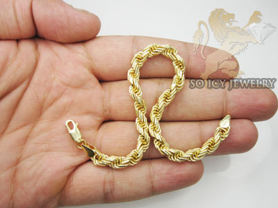 MENS 14K hollow YELLOW GOLD ROPE BRACELET 6mm 8 INCH