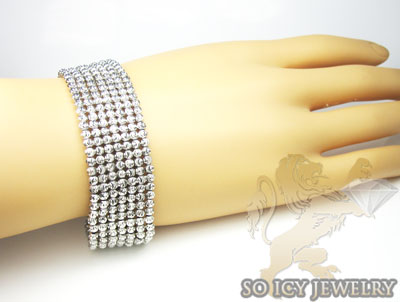 7 row 14k white gold diamond cut bead italian gold bracelet - Image 4