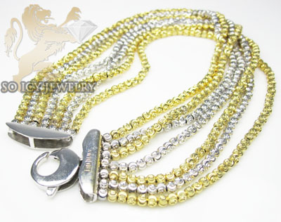 7 row 14k two tone diamond cut bead italian gold bracelet - Image 2