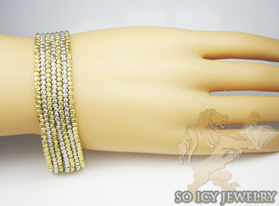 7 row 14k two tone diamond cut bead italian gold bracelet - Image 4