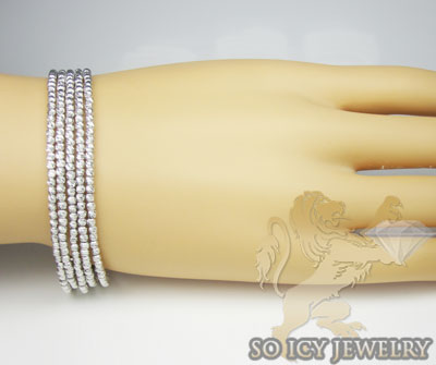5 row 14k white diamond cut bead italian gold bracelet - Image 4