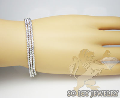 3 row 14k white diamond cut bead italian gold bracelet - Image 4