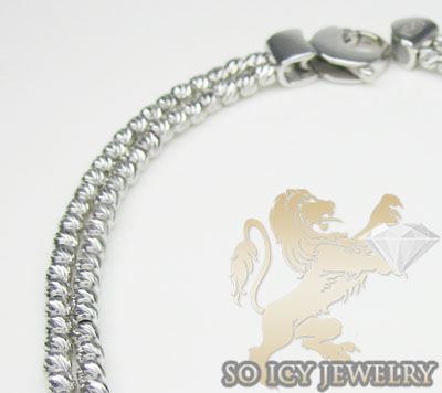 2 row 14k white diamond cut bead italian gold bracelet