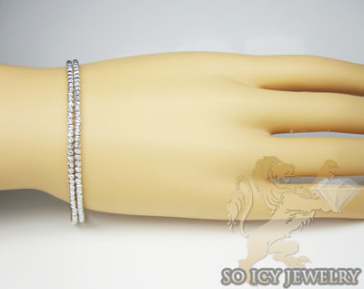 2 row 14k white diamond cut bead italian gold bracelet
