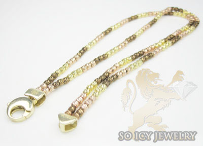 2 row 14k chocolate & pink bead diamond cut italian gold bracelet - Image 2