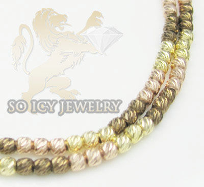 2 row 14k chocolate & pink bead diamond cut italian gold bracelet