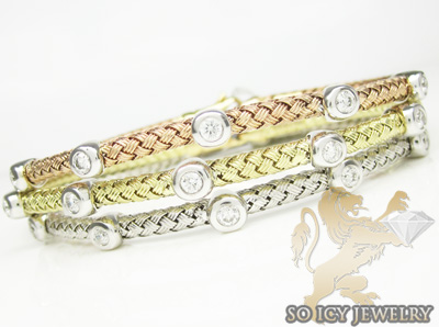14k white gold basket weave round diamond bracelet 0.46ct
