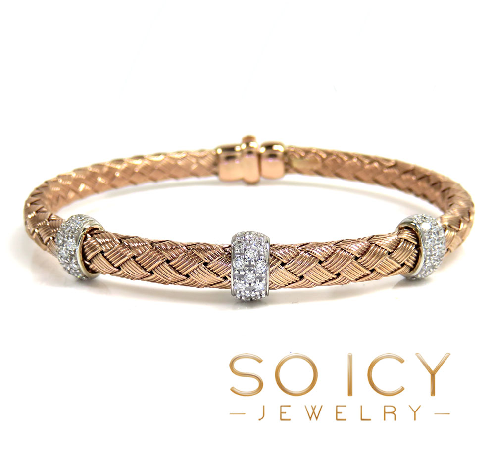 14k white gold basket weave round diamond bracelet - Image 3