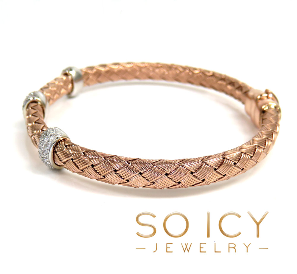 14k white gold basket weave round diamond bracelet 