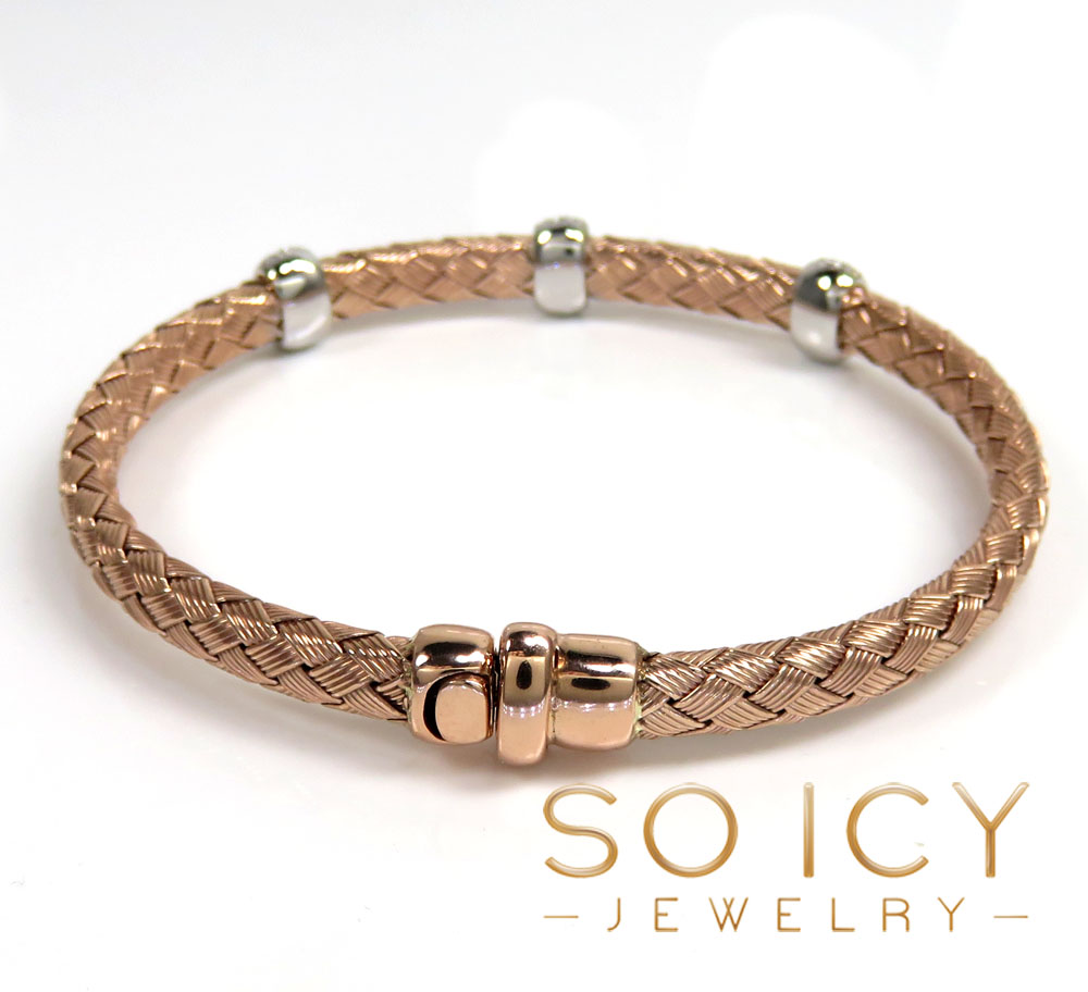 14k white gold basket weave round diamond bracelet - Image 5