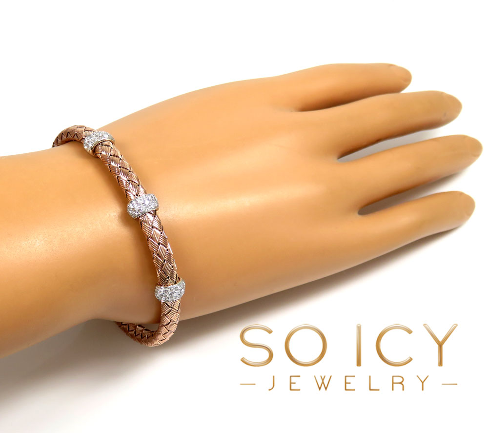 14k white gold basket weave round diamond bracelet - Image 8