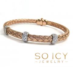 14k white gold basket weave round diamond bracelet 