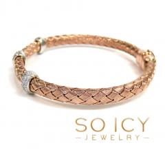 14k white gold basket weave round diamond bracelet 