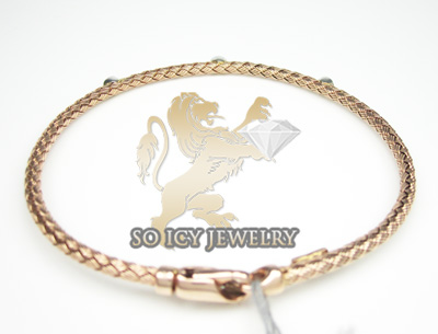 14k rose gold basket weave round diamond bracelet - Image 2