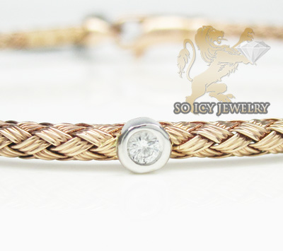 14k rose gold basket weave round diamond bracelet