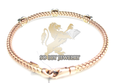 14k rose gold basket weave diamond heart bracelet