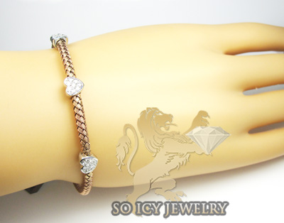 14k rose gold basket weave diamond heart bracelet